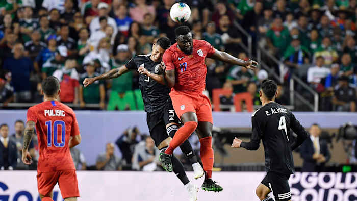 Jozy Altidore playing for the USA vs. Mexico